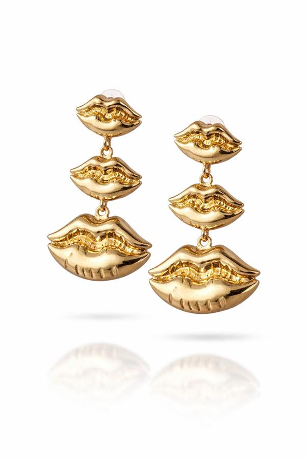 Young Gold Rengi Üçlü Dudak Figürlü Küpe